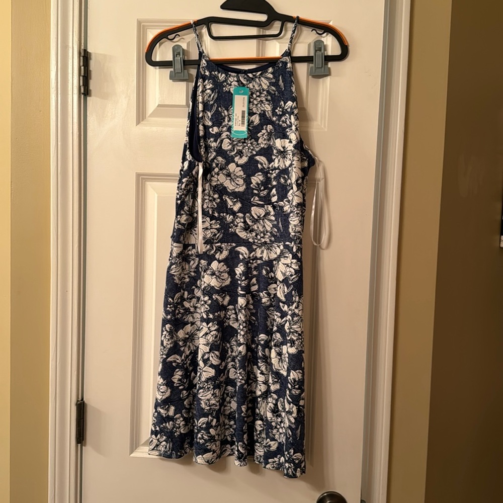 Denim and white floral printed dress